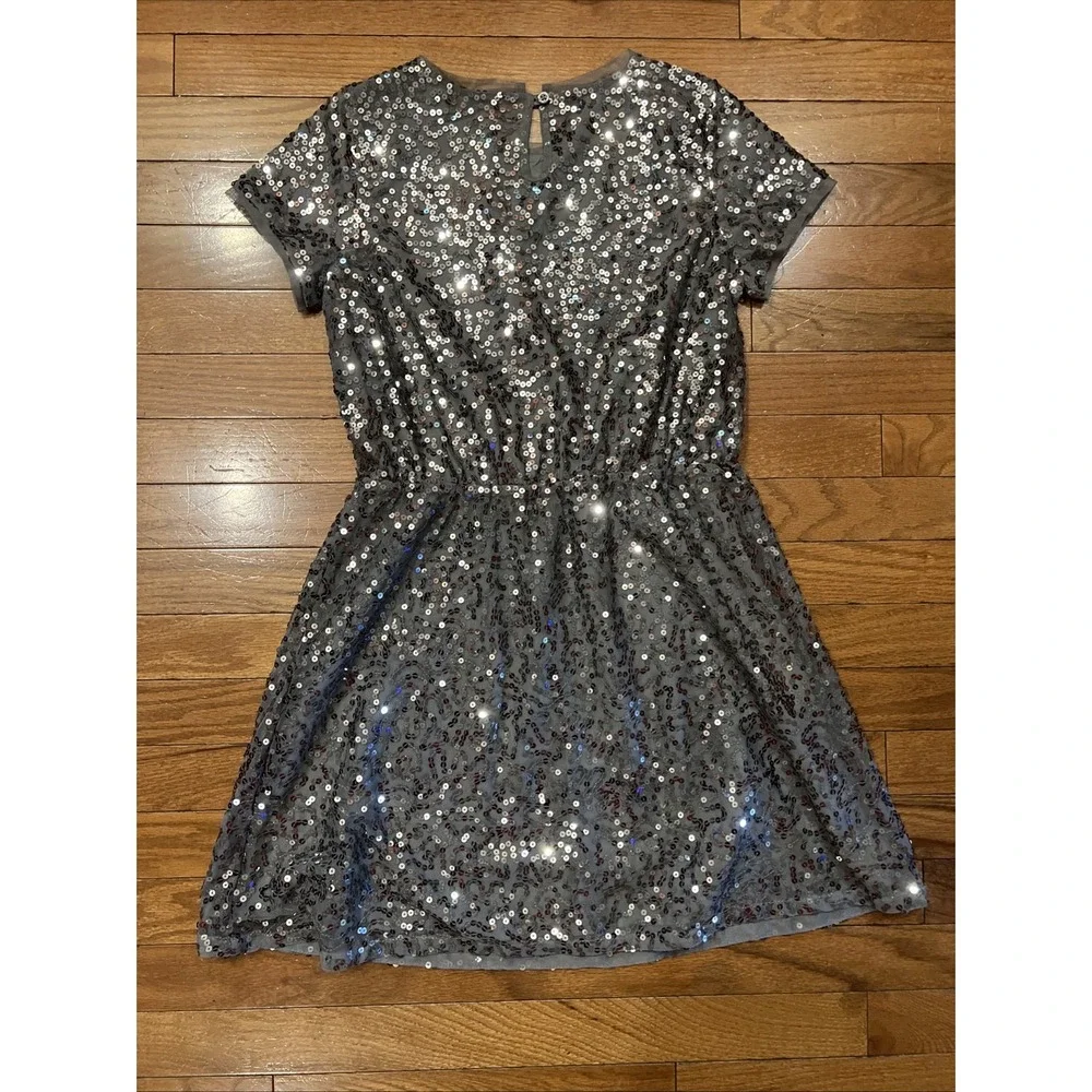 Gap Kids XL Gray Silver Sequin Party Dress Girls 12-13 Short Sleeve Holiday